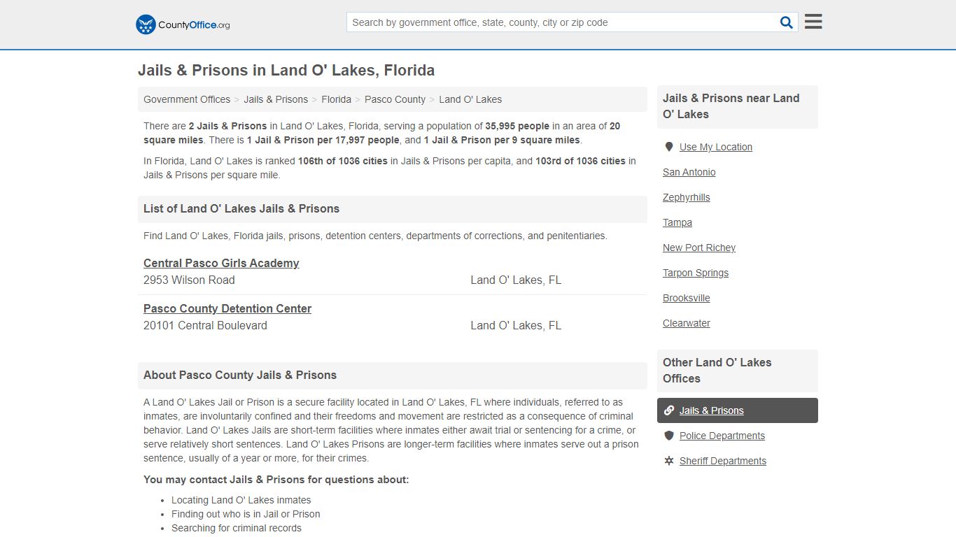 Jails & Prisons - Land O' Lakes, FL (Inmate Rosters & Records)